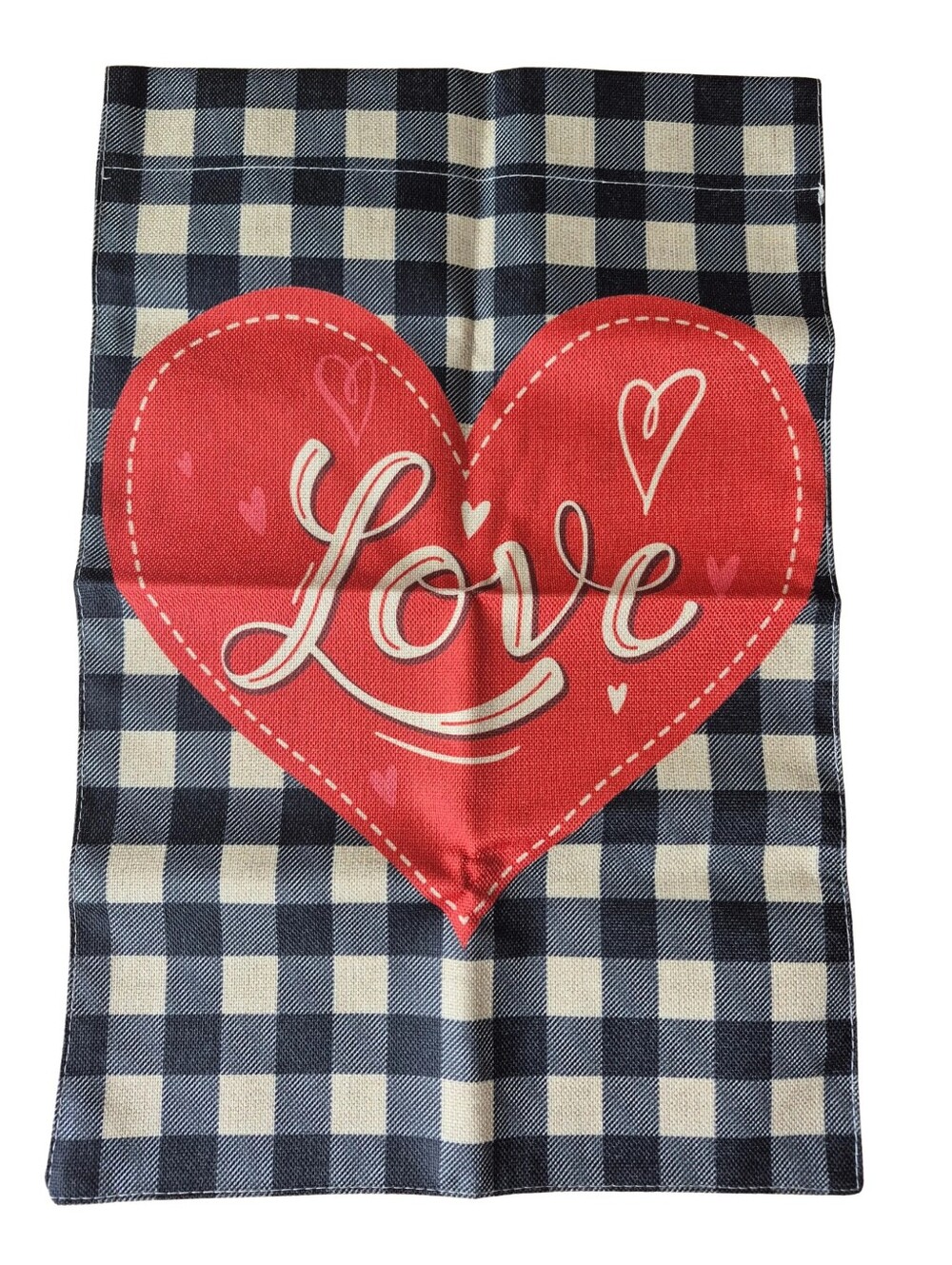 Garden Flag Love Heart Black White Plaid Double Sided 12.4 x 18.2 in